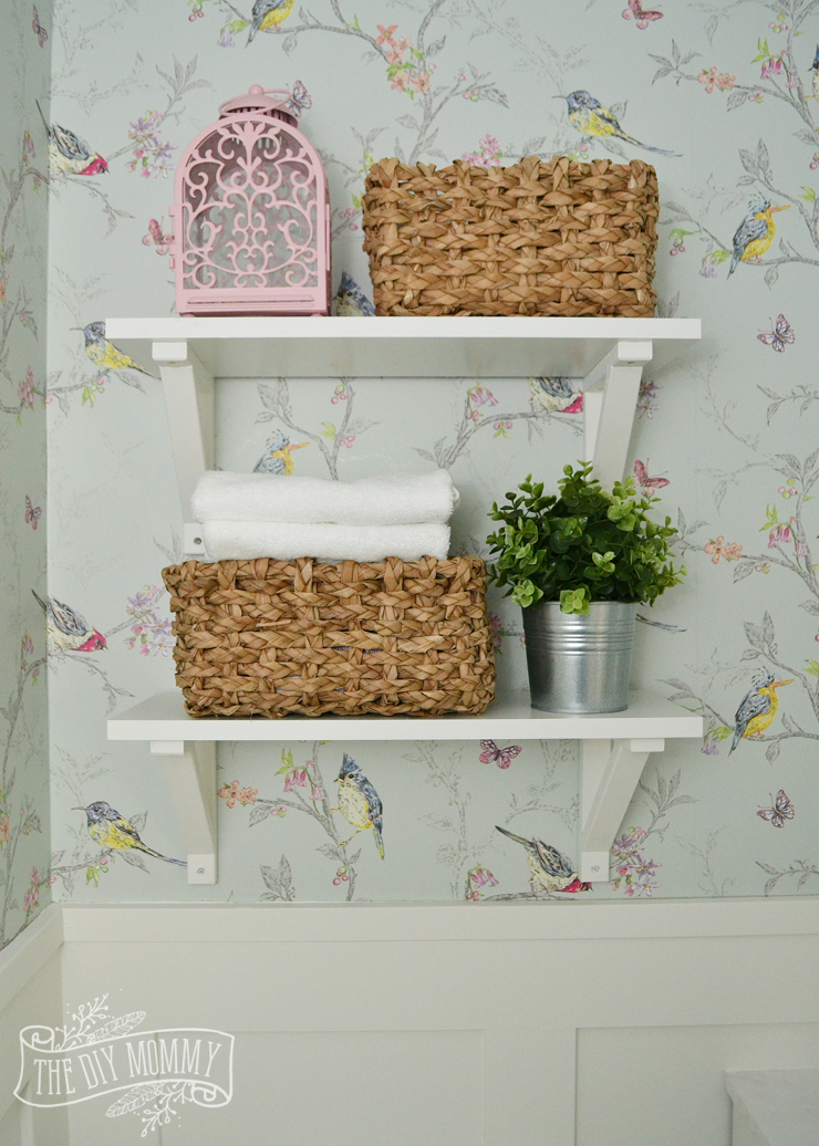 A DIY Powder Room Makeover with Chinoiserie Inspired Bird & Floral Wallpaper and Board and Batten Trim