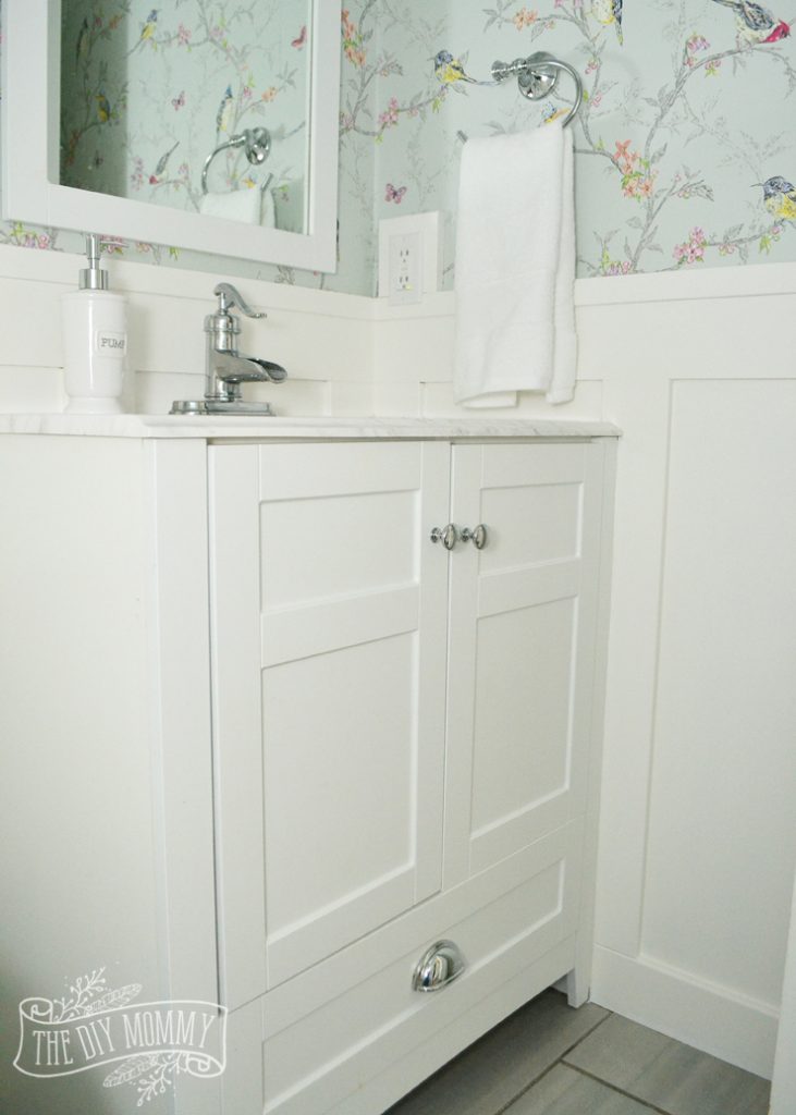 A Powder Room Makeover with DIY Wallpaper and Board & Batten - Cozy DIY ...