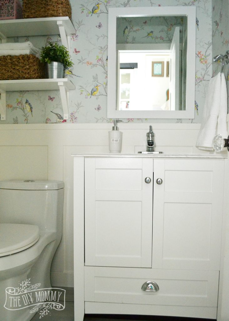 A Powder Room Makeover with DIY Wallpaper and Board & Batten - Cozy DIY ...